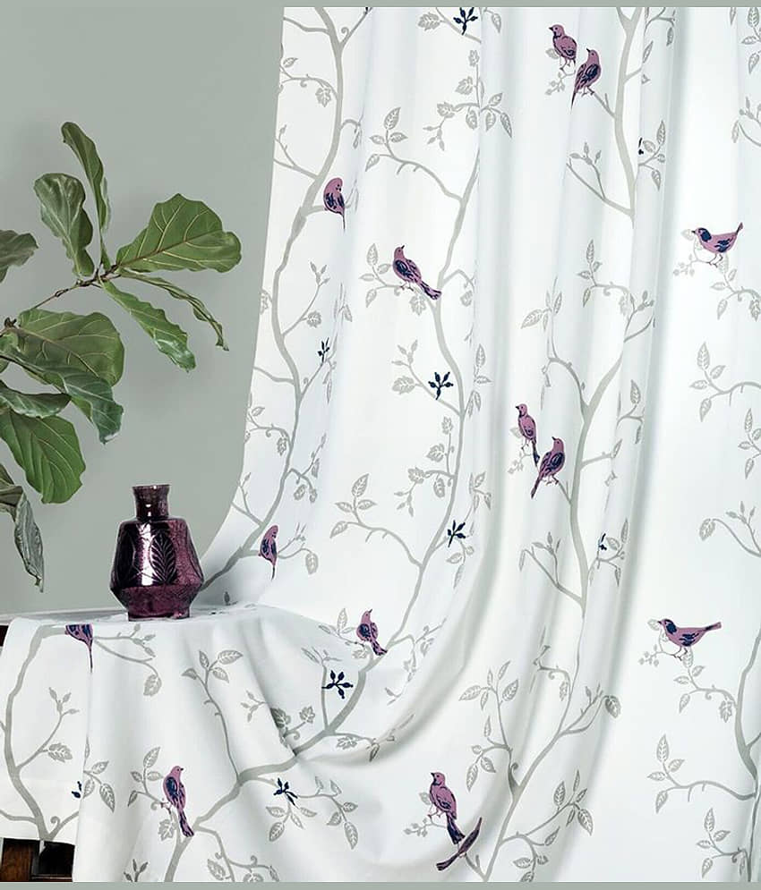 V21 decod Graphic Room Darkening Eyelet Curtain 7 ft ( Pack of 1 ) - White view 2