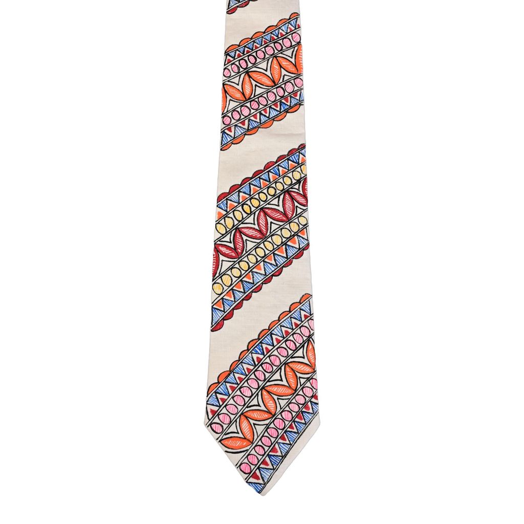 Pure Cotton Handmade madhubani Tie Multi Colour Elegance for Formal and Business Wear, Handcrafted, Handpainted SH (Size standard) view 2