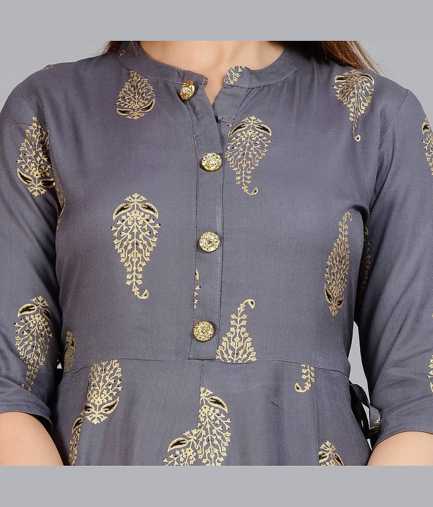 Smien - Yellow Rayon Women's Flared Kurti ( Pack of 1 ) view 2