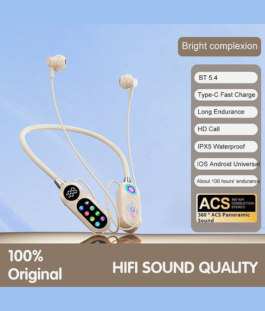 Life Like Bluetooth Neckband With 100 Hours Working Playtime - Beige view 2