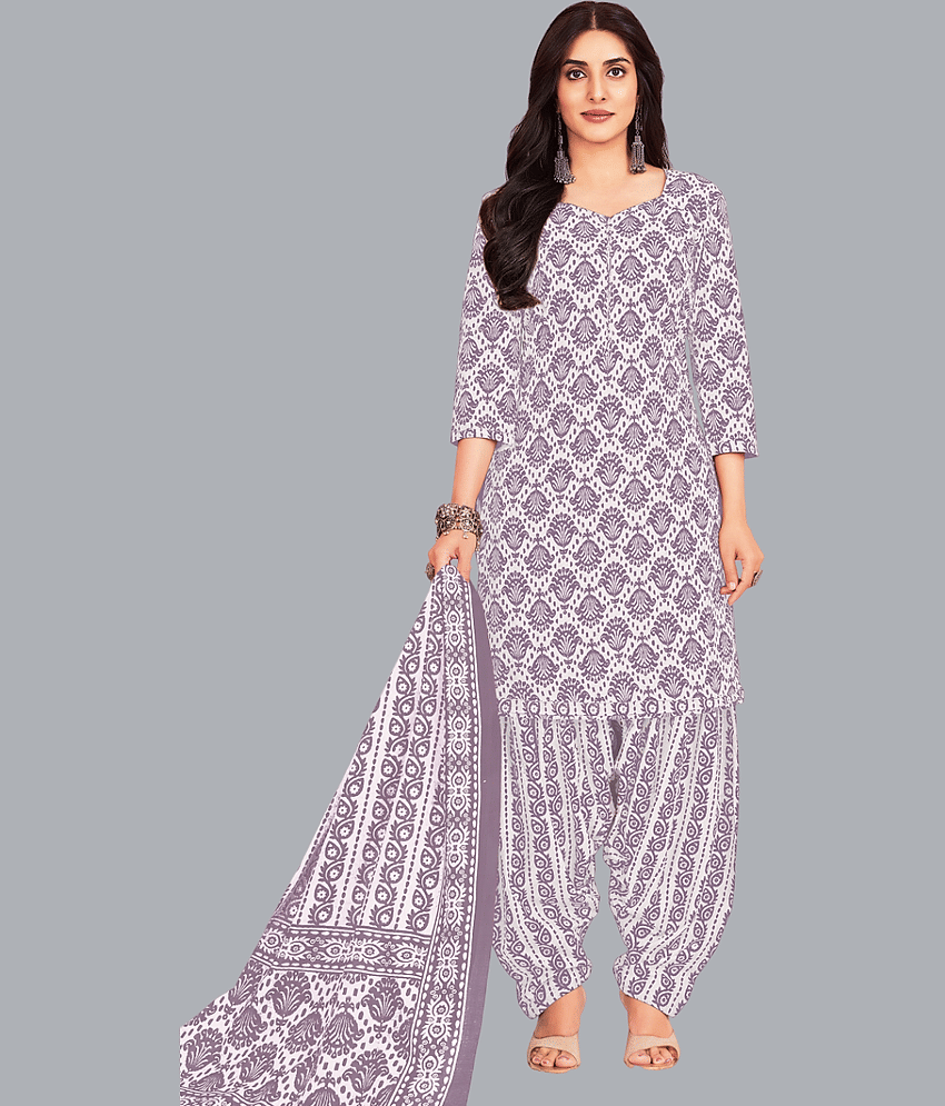 shree jeenmata collection Women Cotton Unstitched Dress Material ( Light Grey ) view 2