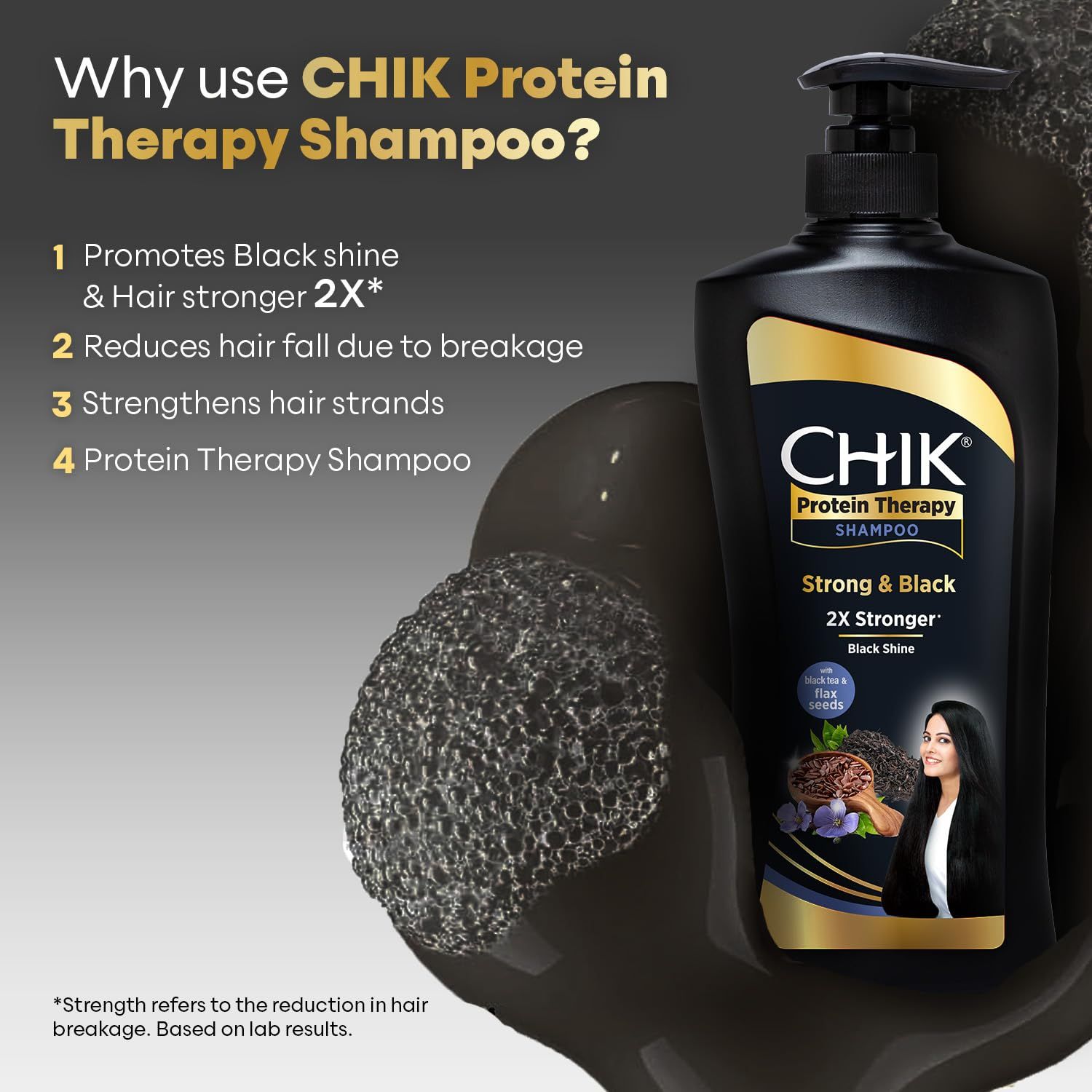 Chik Protein Therapy Shampoo, For 2X Stronger & Black Hair, With the Goodness Of Flax Seeds & Black Tea - 650ml view 2