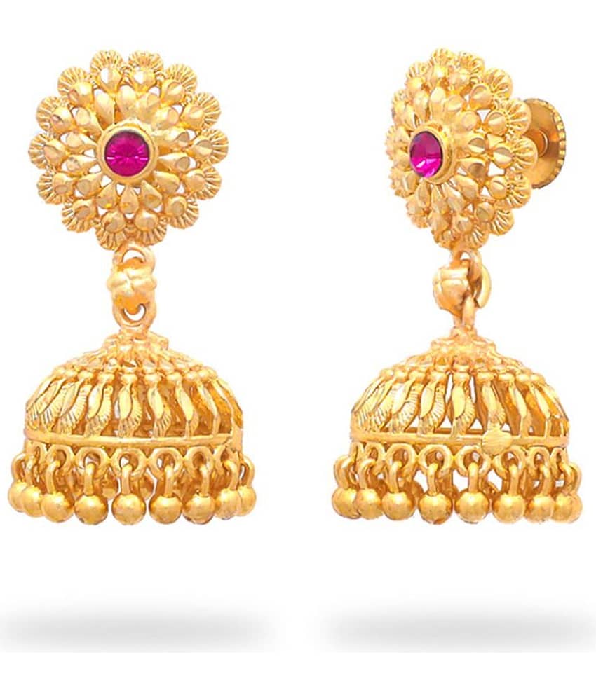 LUV FASHION Golden Jhumki Earrings ( Pack of 1 ) view 2