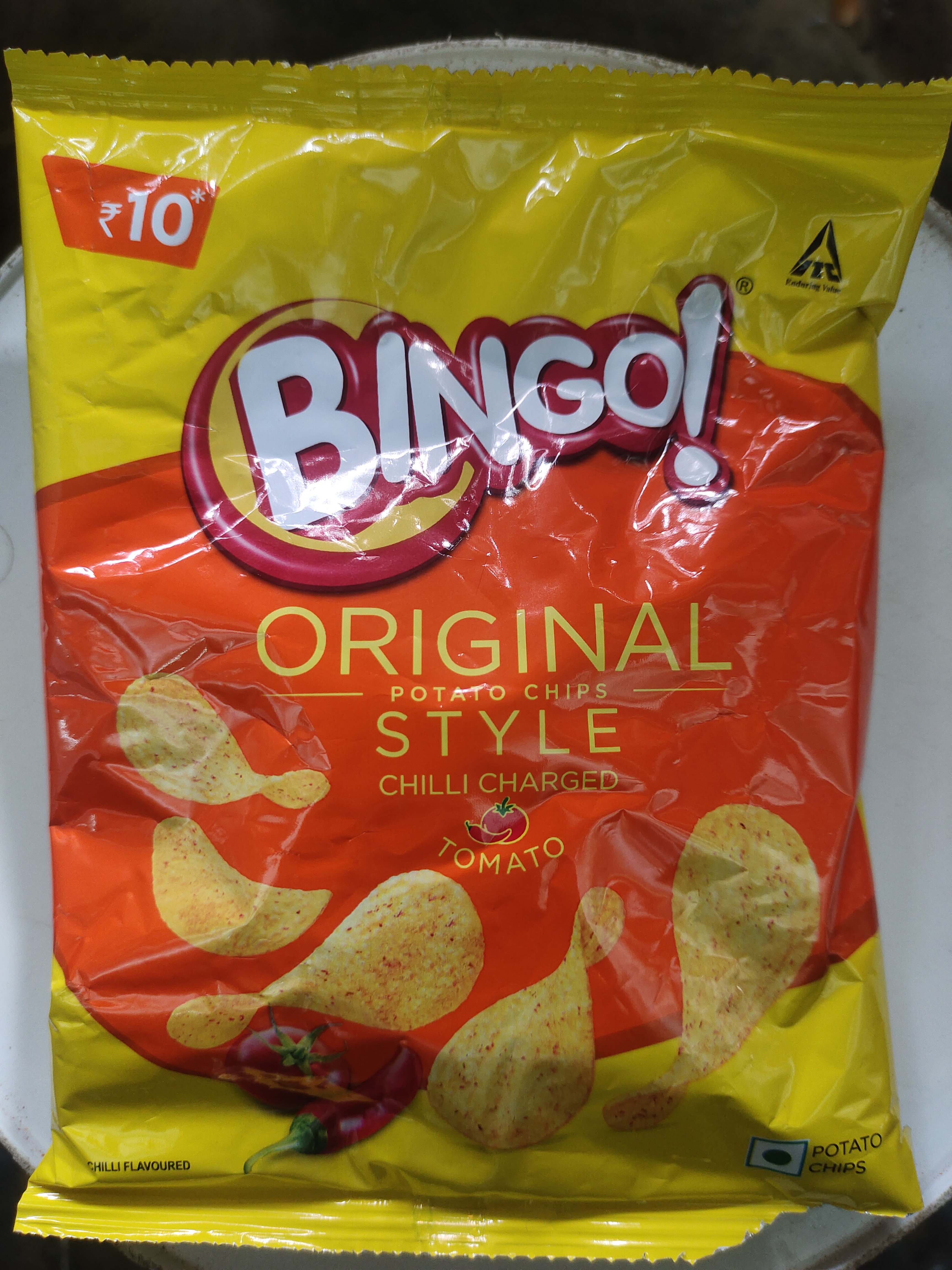 Bingo original style potato chips chilli charged tomato