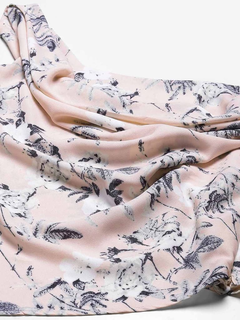 Pink & Grey Floral Print Cowl Neck Crepe Top view 2