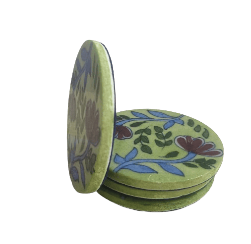 Blue Pottery Coaster Set of 4 With Velvet view 2