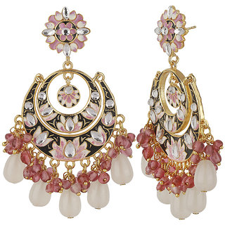 Enamel Chand Baali Lotus Print Golden Multicolor Brass Copper Earrings for Women's Fashion Jewelry view 2