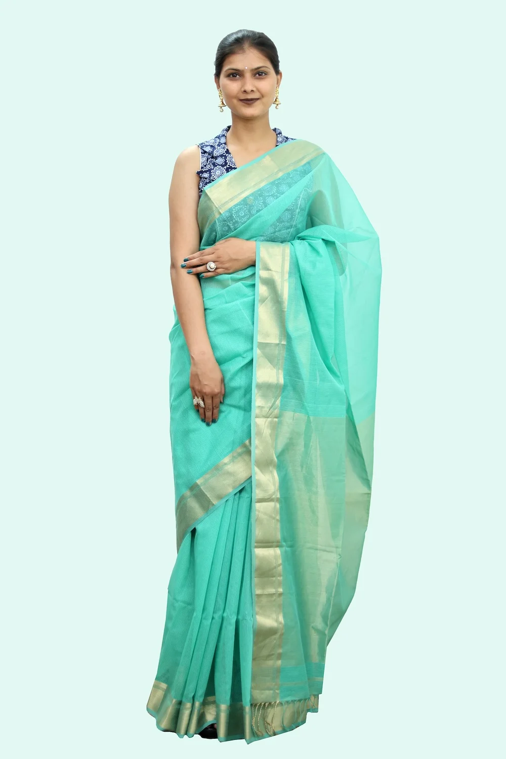 Attractive Maheshwari handloom Tissue Saree with Tassels – Pastel Blue