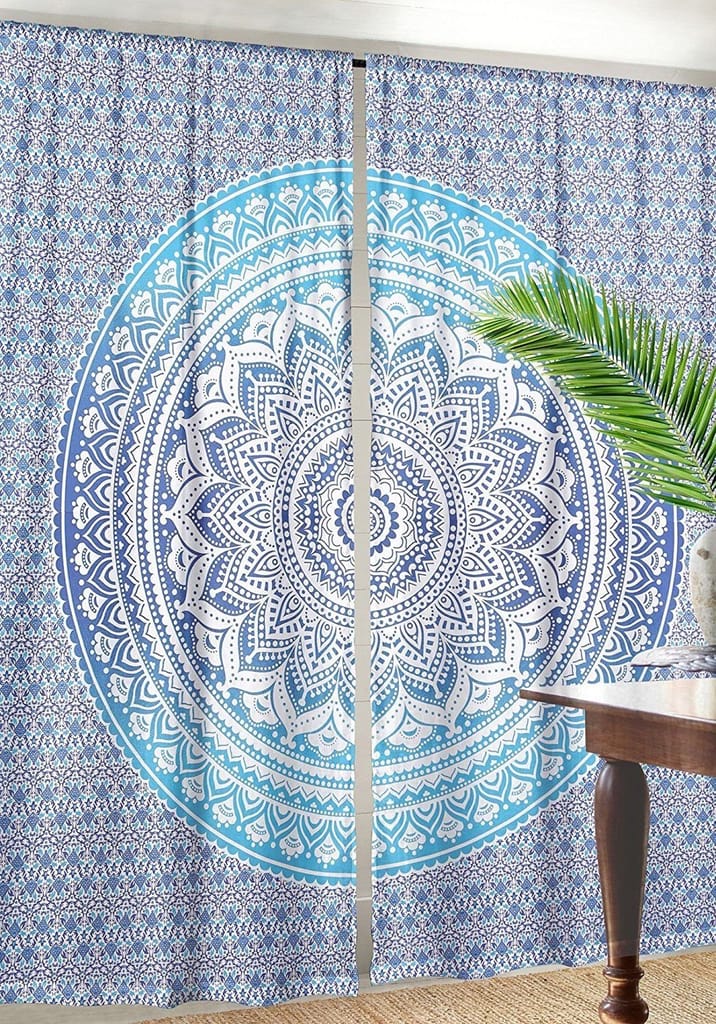 Kirti Finishing | Blue Round Mandala Curtains Wall Hanging Window Treatments Curtain Bohemian, Home Drapes,Tapestry Cotton Curtain Set of 2 Curtain view 2
