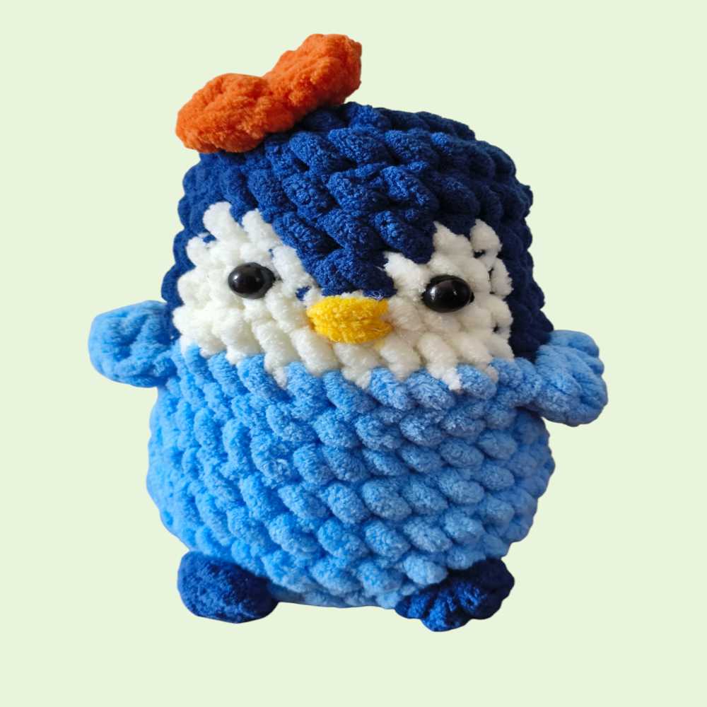 Chenille Blue Penguin Crochet Stuffed Toy view 2
