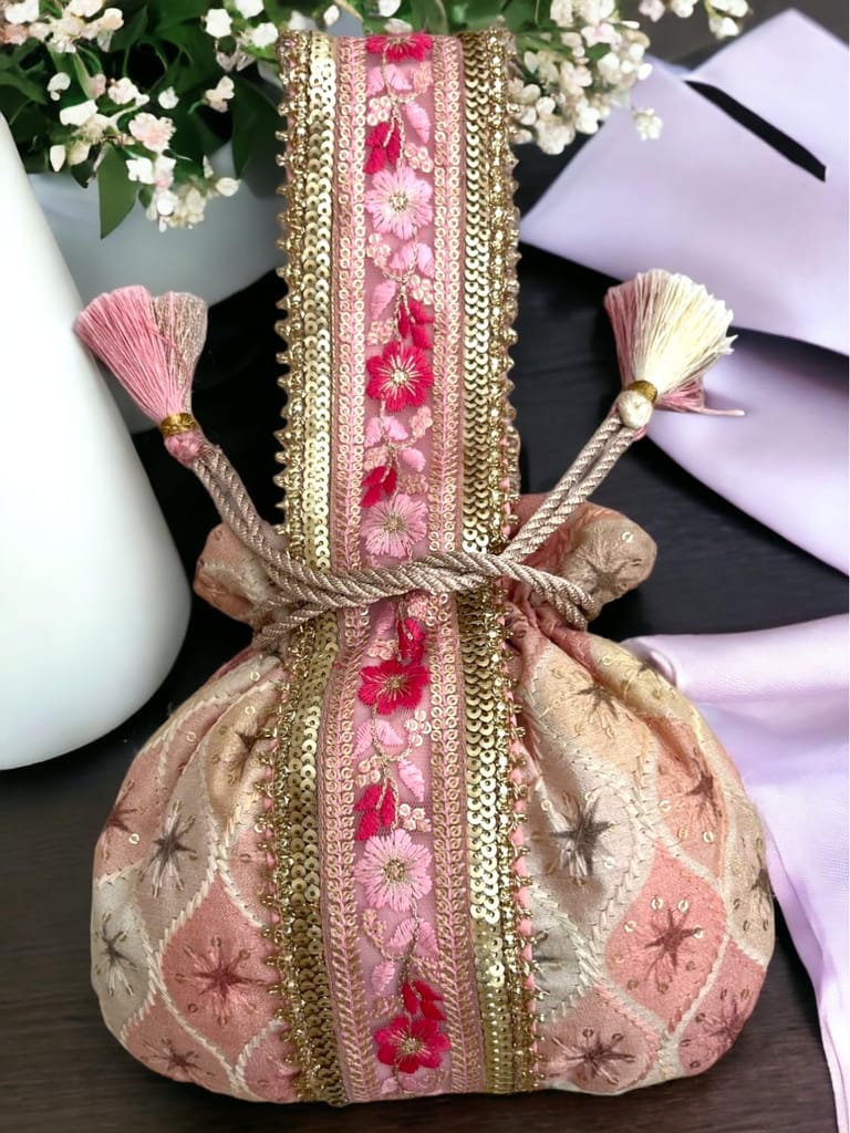 ART BY CHAITASI Embellished Designer Potli Bag with Protective Box, Handbag, Wristlets, Clutch for Women, Girls with Handmade Embroidery, Sequin, Beads Work for Parties, Weddings view 2
