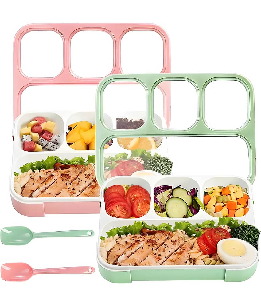 Radhe Creation Lunch Box with Spoon Polypropylene School Lunch Boxes 4 - Container ( Pack of 1 ) view 2