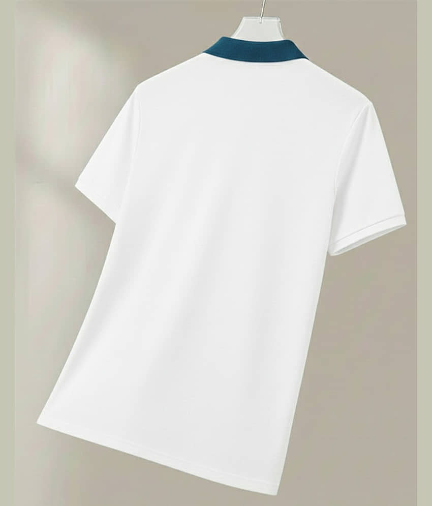 ENITOR Men Cotton Blend Regular Fit Colorblock Polo T Shirt ( Turquoise ) view 2