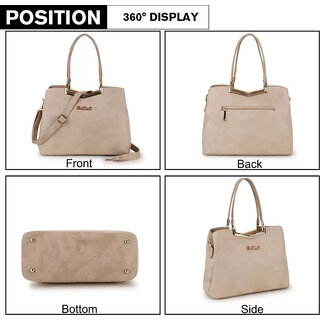 LAIK Handbags for Women| Premium PU Leather Shoulder Bags| Latest Trendy Design Bag| Top Handle Stylish Bag For Ladies | Cream view 2