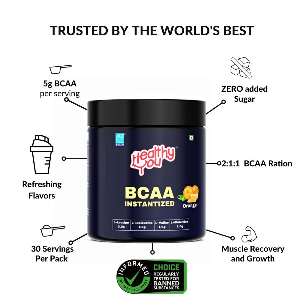 Healthy You BCAA I Pre, Post and Intra-Workout I 5g BCAA and 4g Glutamine per serving I Leucine, Isoleucine and Valine 2:1:1 ratio I 30 servings, 300g view 2