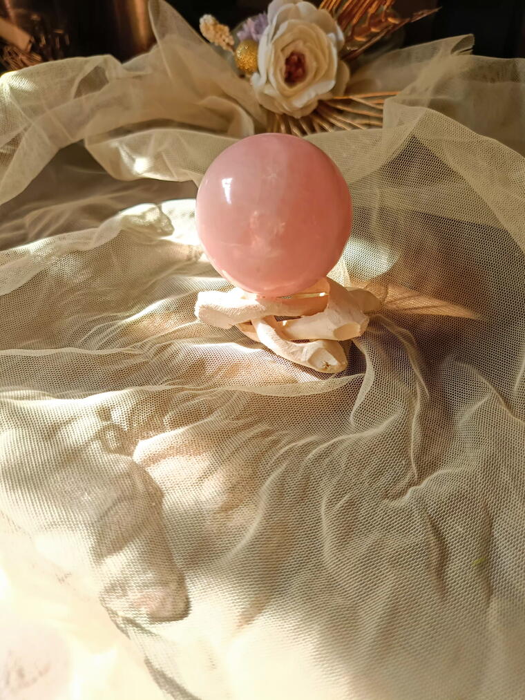 Consecrated Rose Quartz Ball with Stand view 2