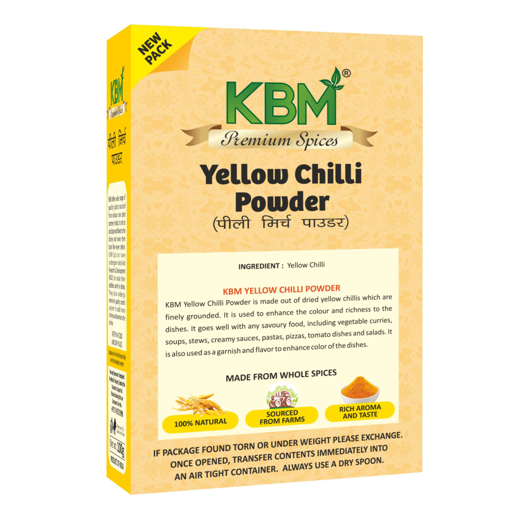 KBM Premium Spices Yellow Chilli Powder, 100 gm Carton view 2