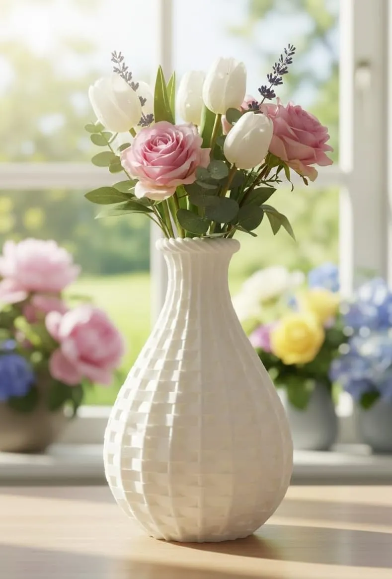 Premium Weaver Vase - White 18 cm Eco-Friendly Biodegradable Plastic Decorative Vase for Home and Office(White) view 2