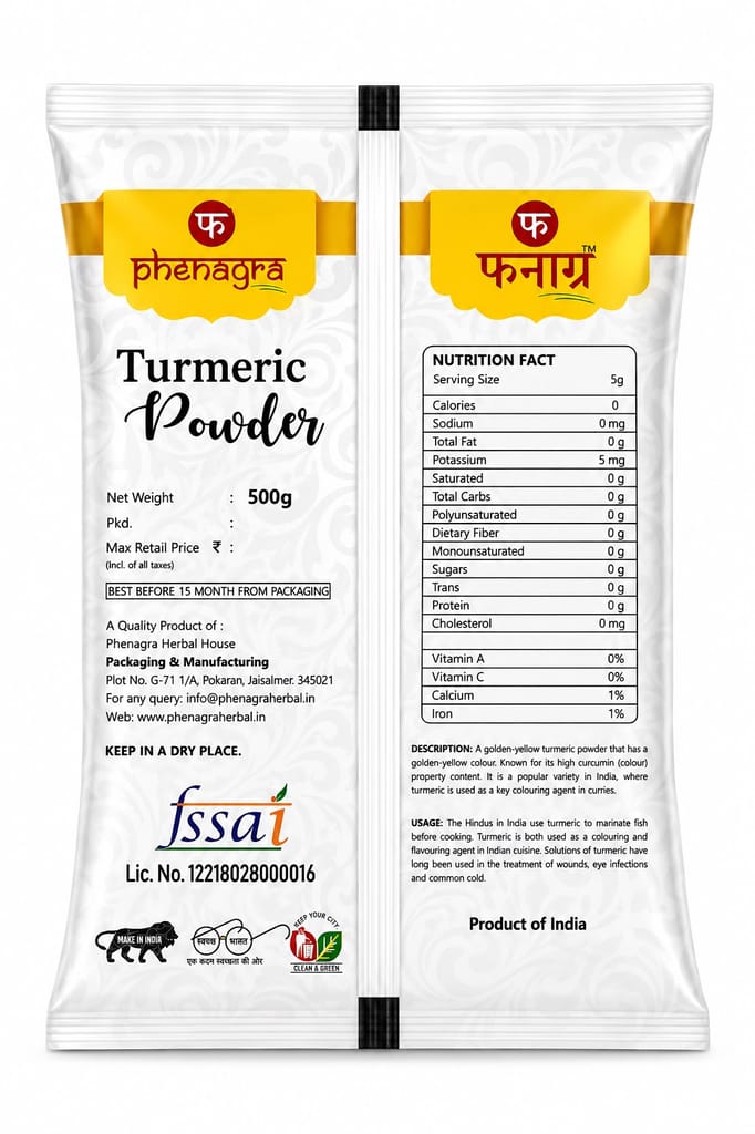 Phenagra Turmeric (Haldi) Powder 500g 100% Natural view 2