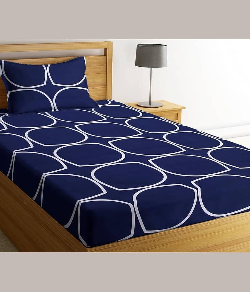 Decent Home Cotton Abstract Printed Fitted ( Single Bed ) - Blue view 2