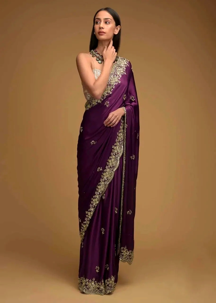 Wine Rangoli Silk Saree with Embroidery by SHIV TEXTILES view 2