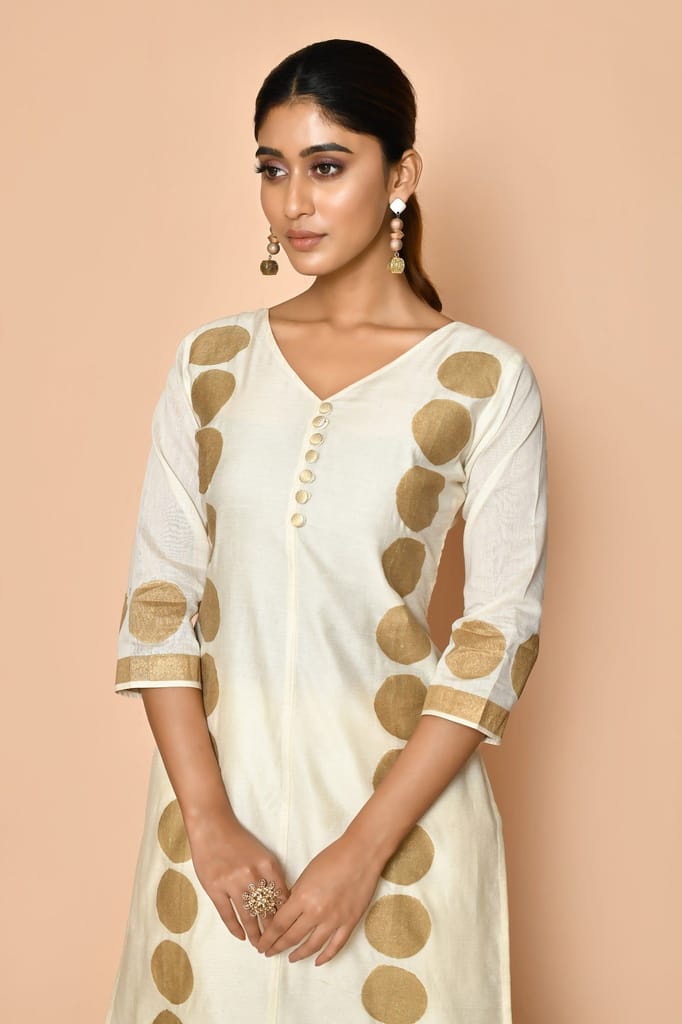 Freya ivory handloom maheshwari silk kurta set view 2