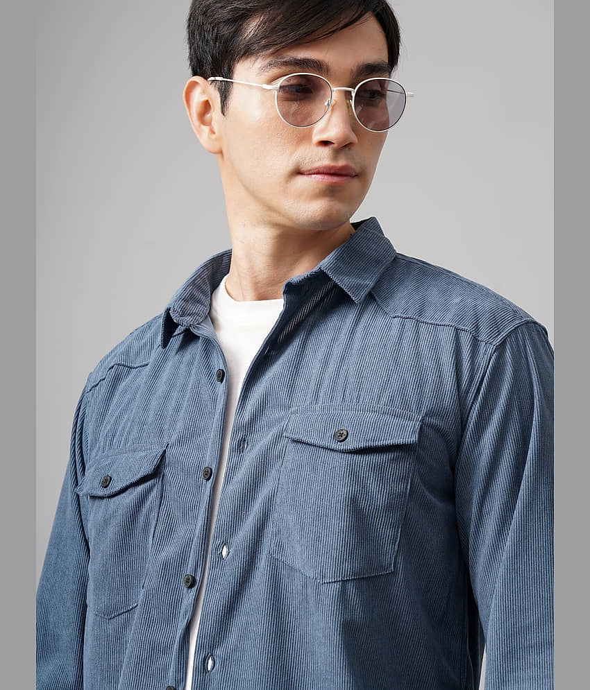 Paul Street Polyester Slim Fit Striped Full Sleeves Men's Casual Shirt - Blue ( Pack of 1 ) view 2