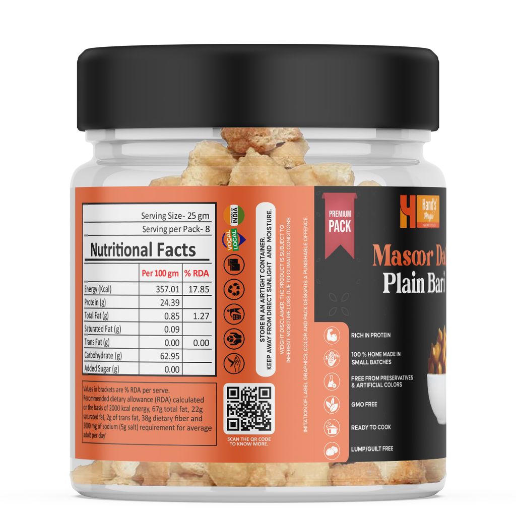 Hand’s Magic Masoor Dal Plain Bari – Premium Pack | High Protein | Ready to Cook | 100% Homemade | No Preservatives | Natural & Healthy | 200g view 2