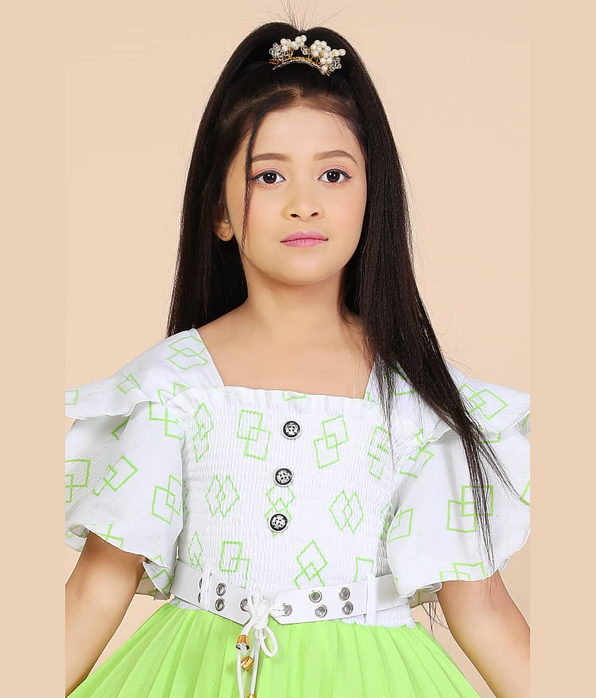 NEWSIFA Cotton Blend Fit And Flare Dress For Girls ( Pack of 1 , Green ) view 2