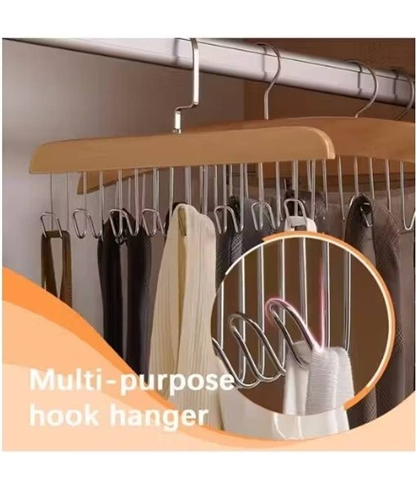 (Pack of 1) Multicolour 8 Hanger Hooks Hangers for Clothes Hanging Scarf Bra Organiser Wooden Hangers for Wardrobe Multipurpose Cloth Hanger Belt Hangers for Wardrobe Cupboard Organizer view 2