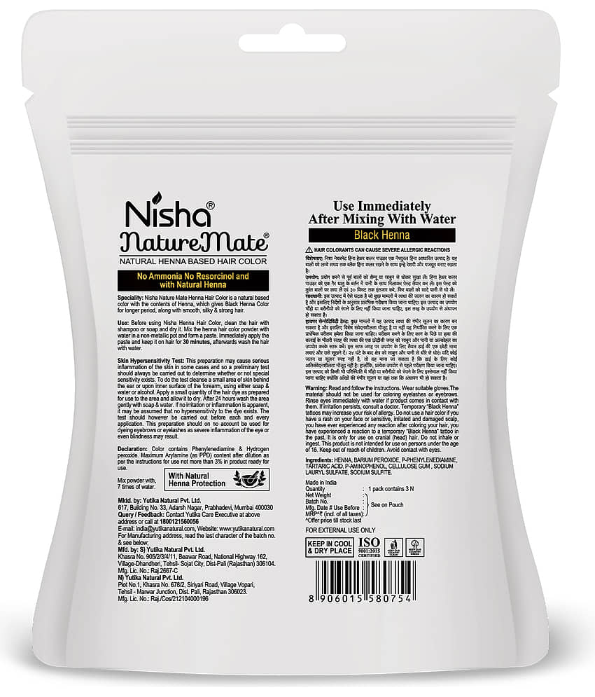 Nisha Nature Mate Henna Based Hair Color, Black Henna Powder for Hair Colour, Ammonia Free Hair Color 45g Pack of 3 view 2