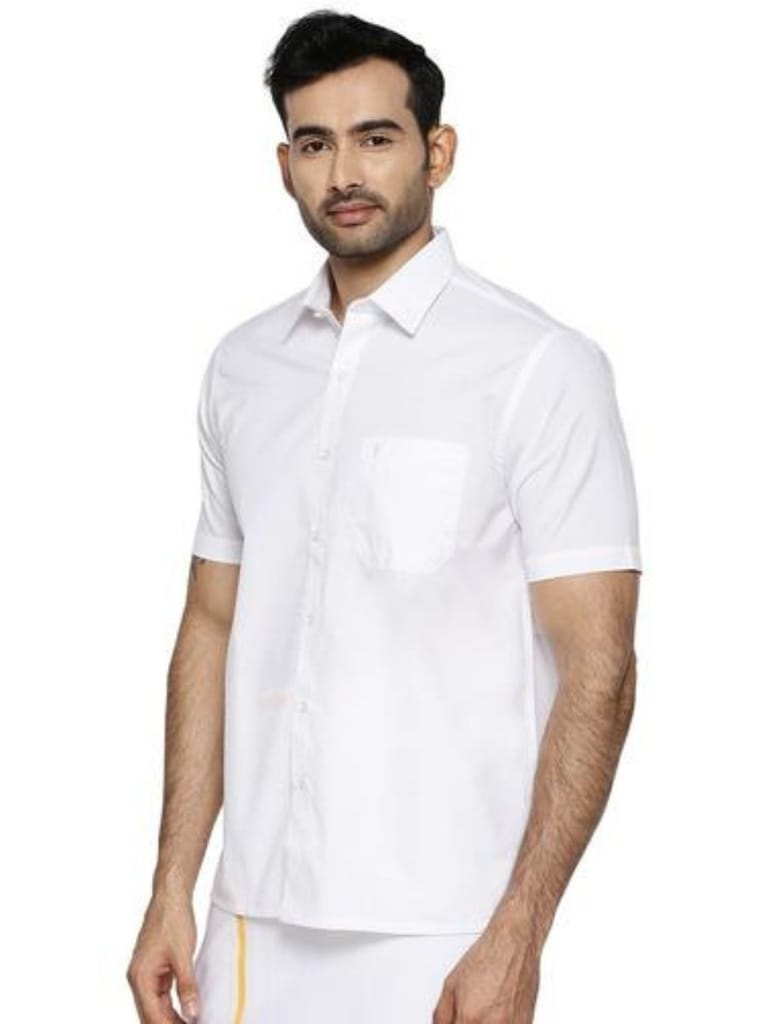 Mens Pure Cotton Half Sleeve White Shirt view 2