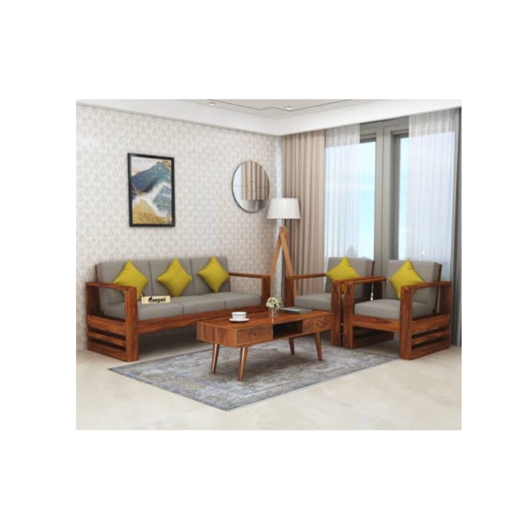 Lurid Solid Sheesham Wood Five Seater Sofa Set 3+1+1