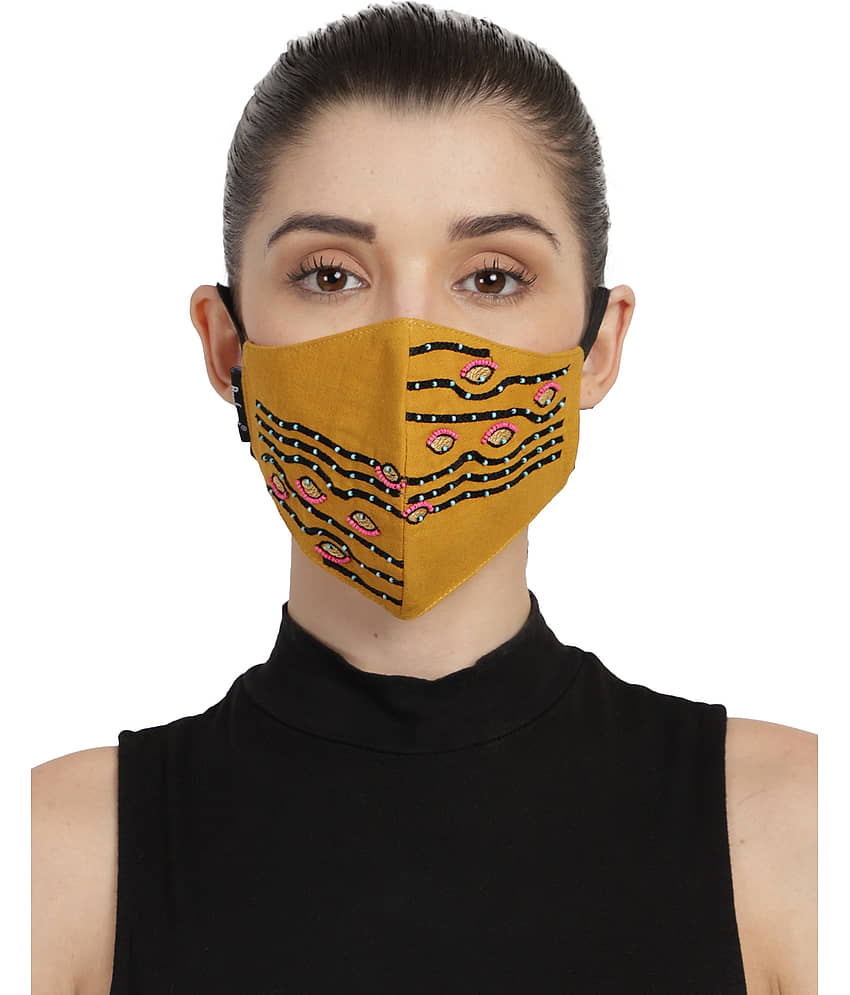 Anekaant - Mustard Cotton Mask ( Pack of 1 ) view 2