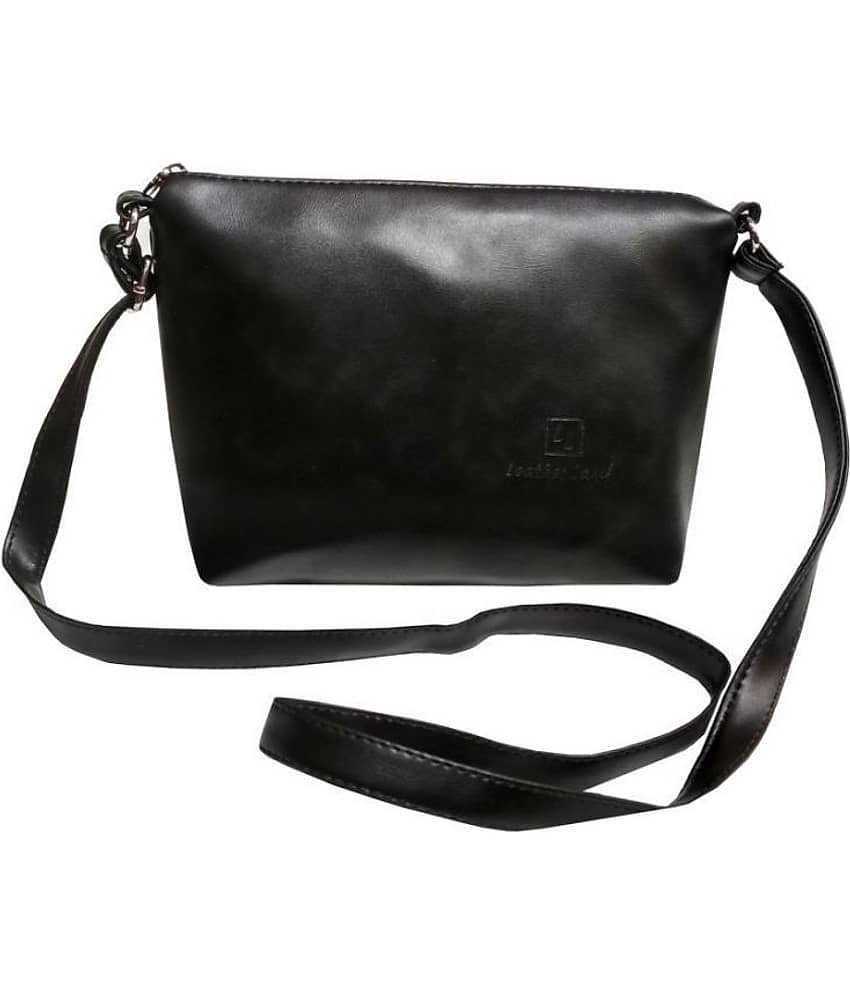 Leather Land Sling Bag Faux Leather Set of 1 ( Black )