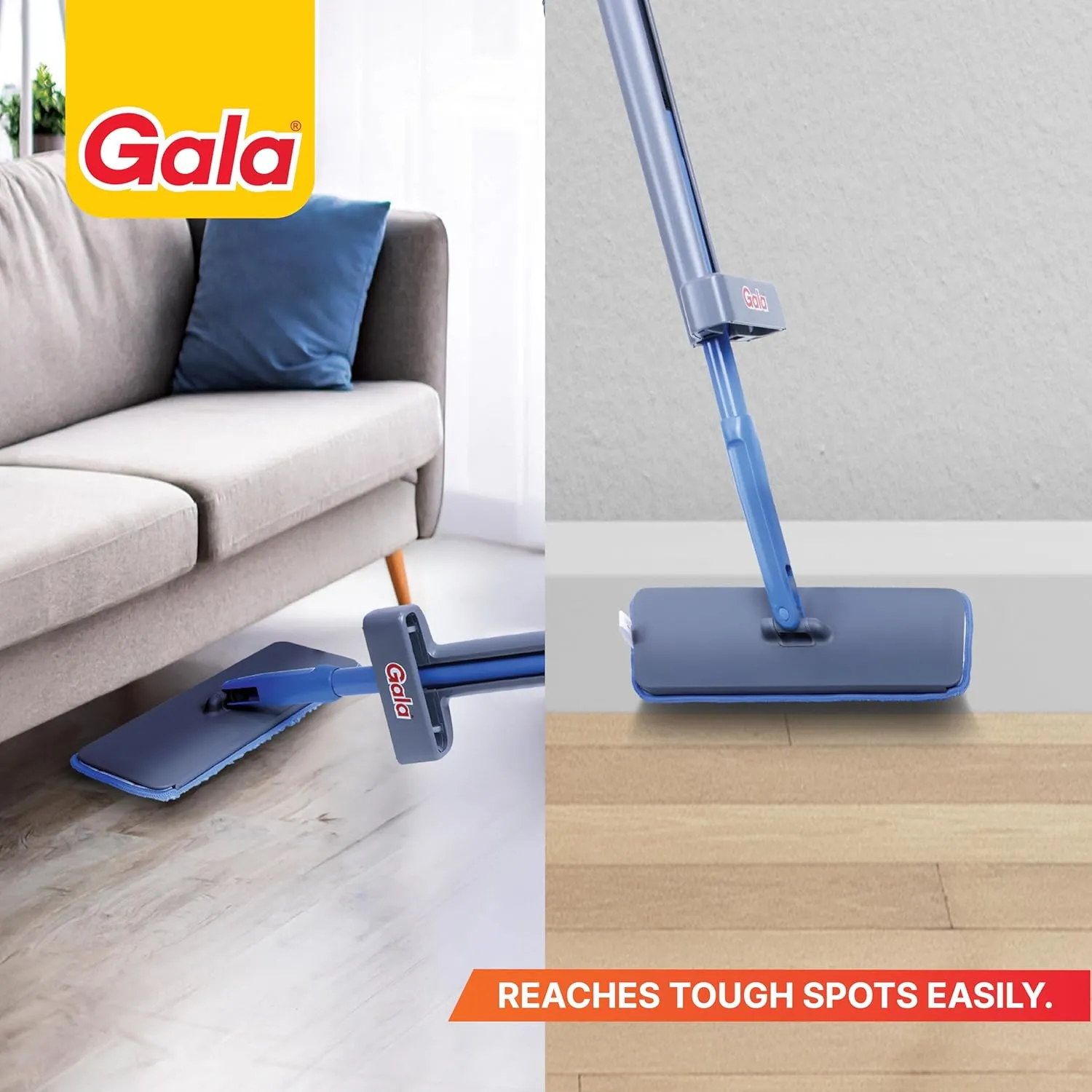 Gala Flat Mop for Floor Cleaning | Hands Free Easy Squeeze Mechanism | Extra Microfiber Flat mop Refill| Stainless Steel Handle view 2