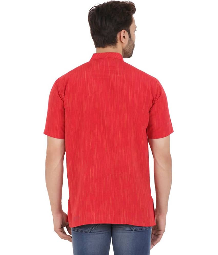 Latest Chikan - Red Cotton Men's Shirt Style Kurta ( Pack of 1 ) view 2