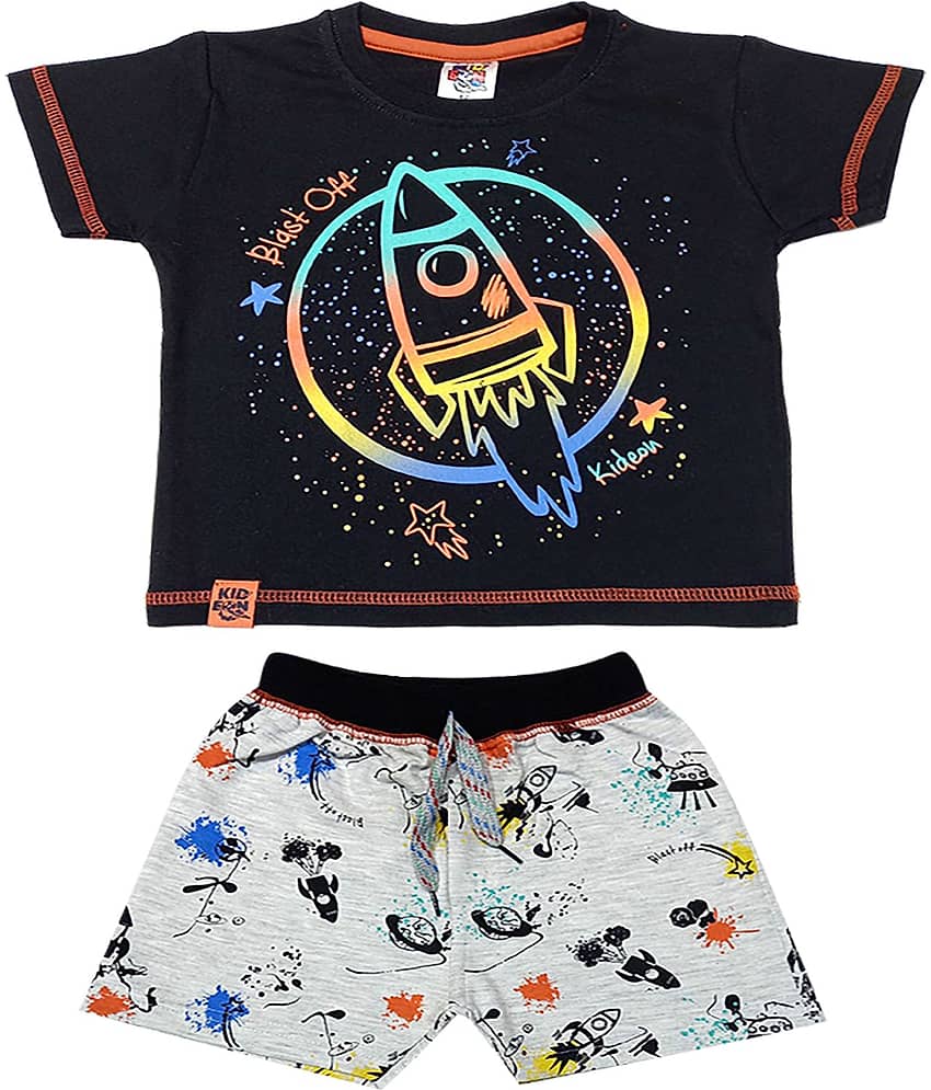 Kideon Pack of 1 Baby Boys 100% Cotton T-Shirt & Shorts ( Black )