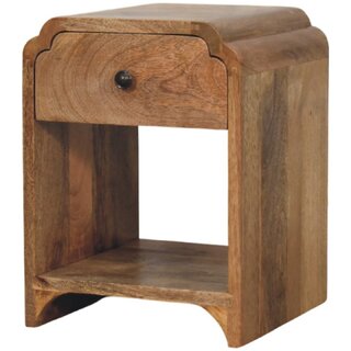 Newton Mini Oak-ish Nightstand with a drawer and open shelf view 2