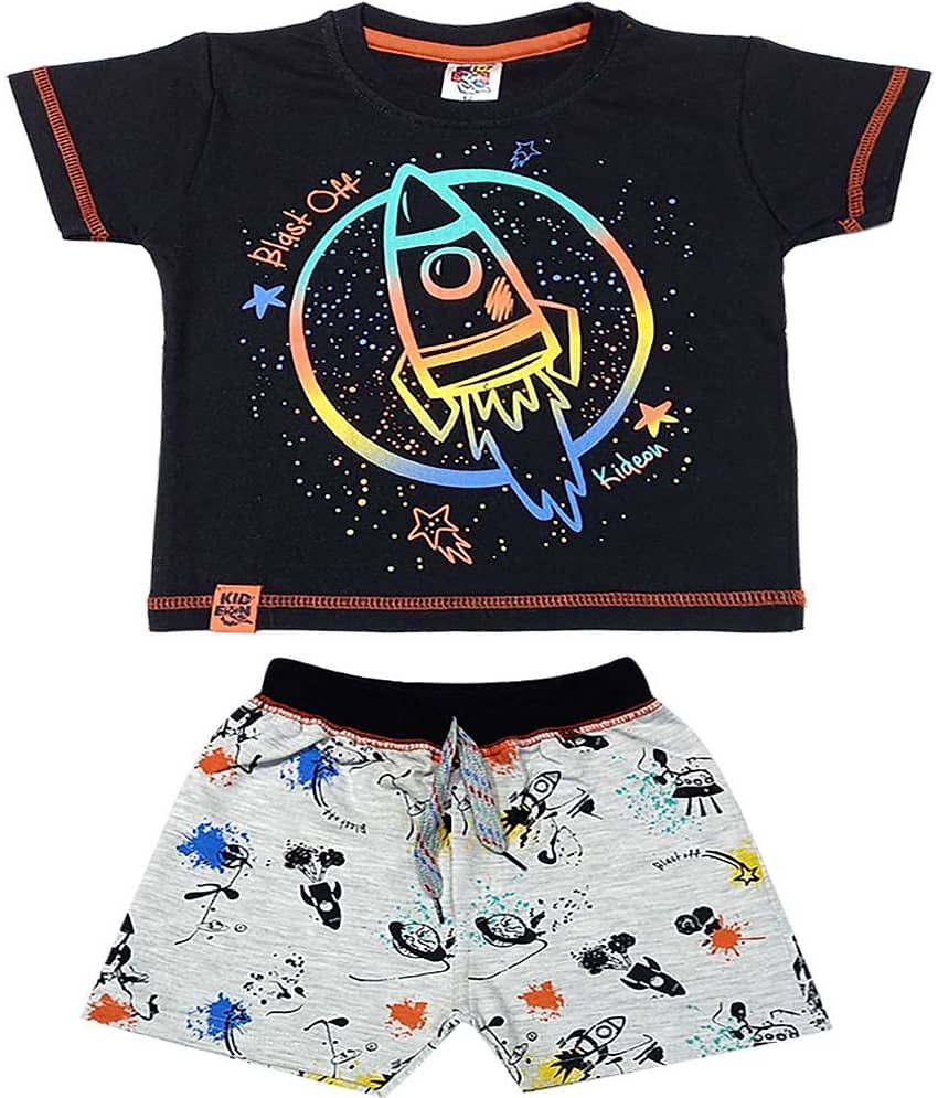 Kideon Pack of 1 Baby Boys 100% Cotton T-Shirt & Shorts ( Black )