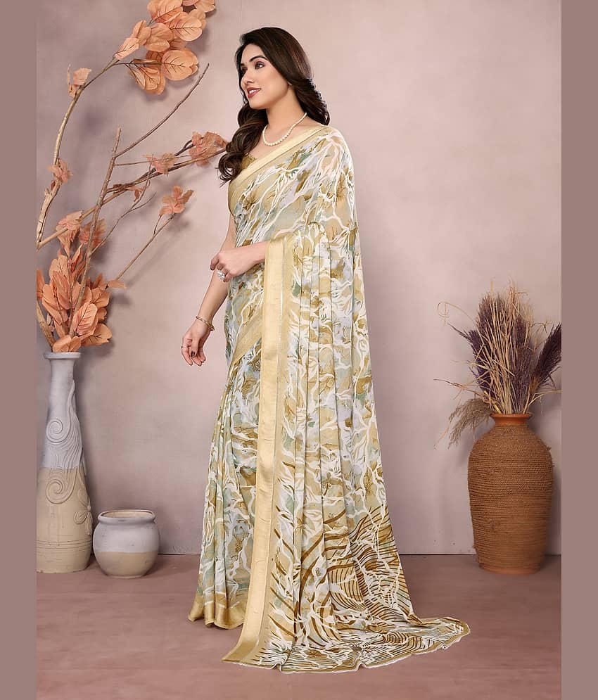 BLEESBURY Chiffon Printed Saree With Unstitched Blouse Piece ( Grey ) view 2