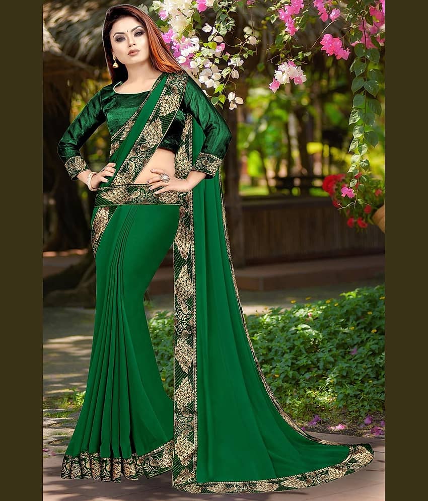 WXW Fashion Lycra Embroidered Regular Saree With Unstitched Blouse Piece ( Brown ) view 2