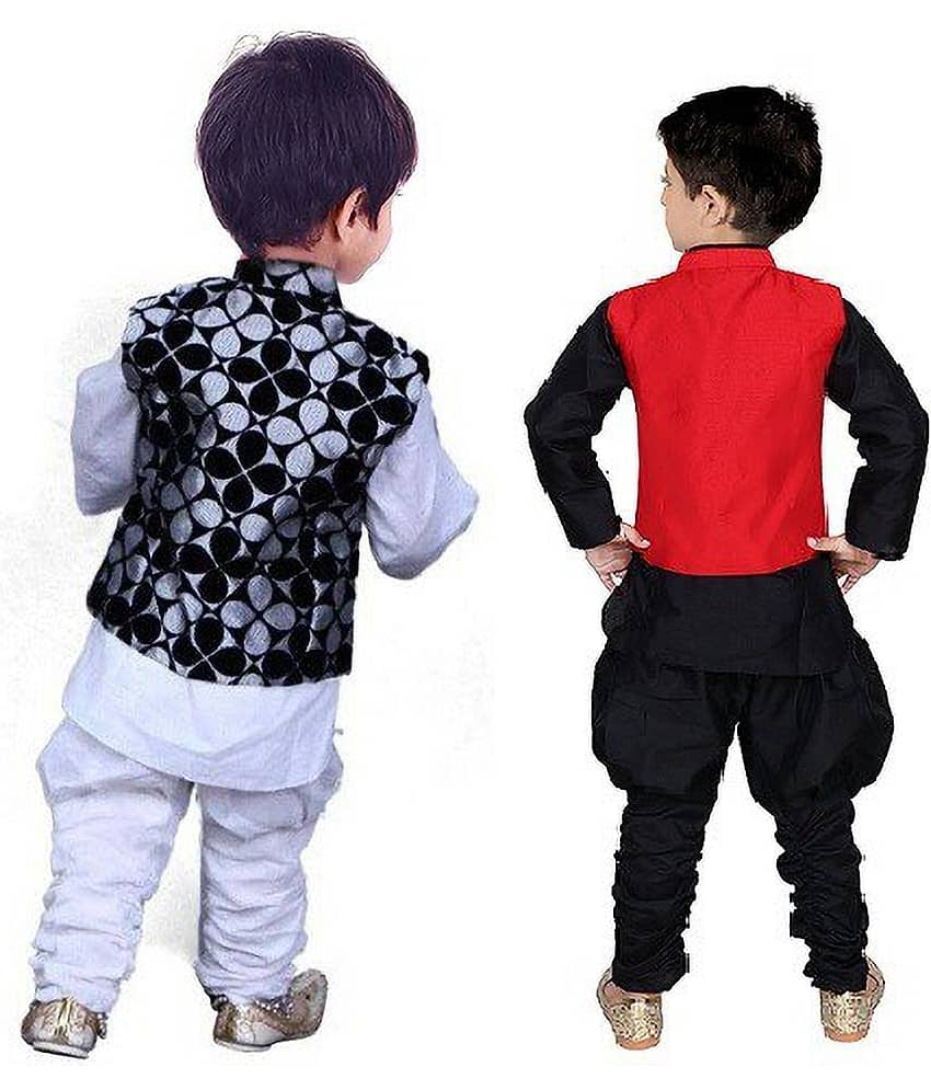 hrr Baby Boys Silk Ethnic - Pattern Kurta Pyjama Set ( Black , Pack of 2 ) view 2