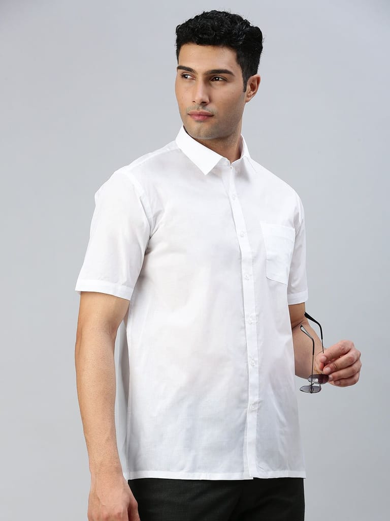Mens 100% Cotton White Half Sleeves Shirt Justice White view 2
