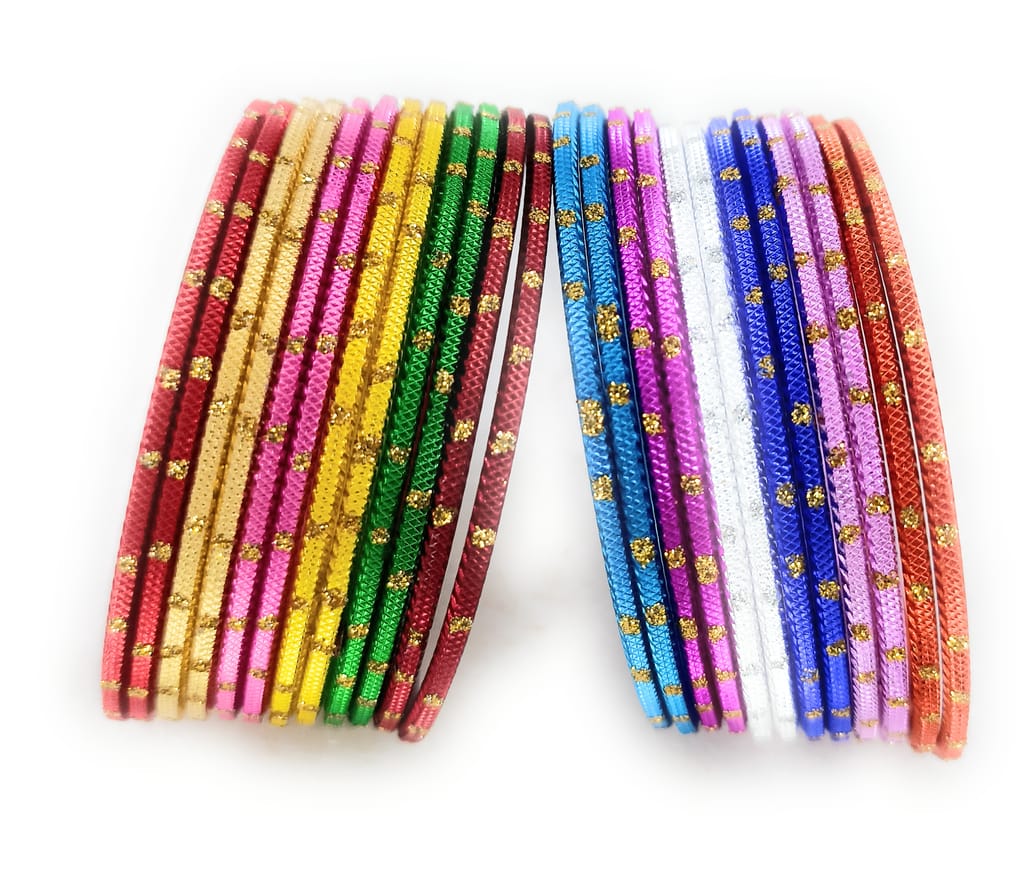 SBS Multicolor Zari Dots Metal Bangles set of 24 bangles for Girl Child