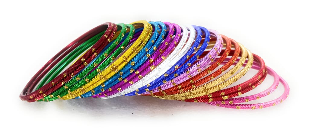 SBS Multicolor Zari Dots Metal Bangles set of 24 bangles for Girl Child view 2
