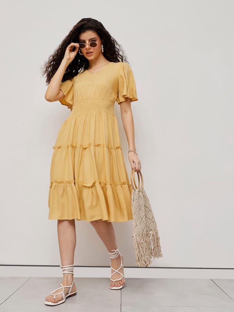 Flounce Midi Summer Dress Yellow view 2