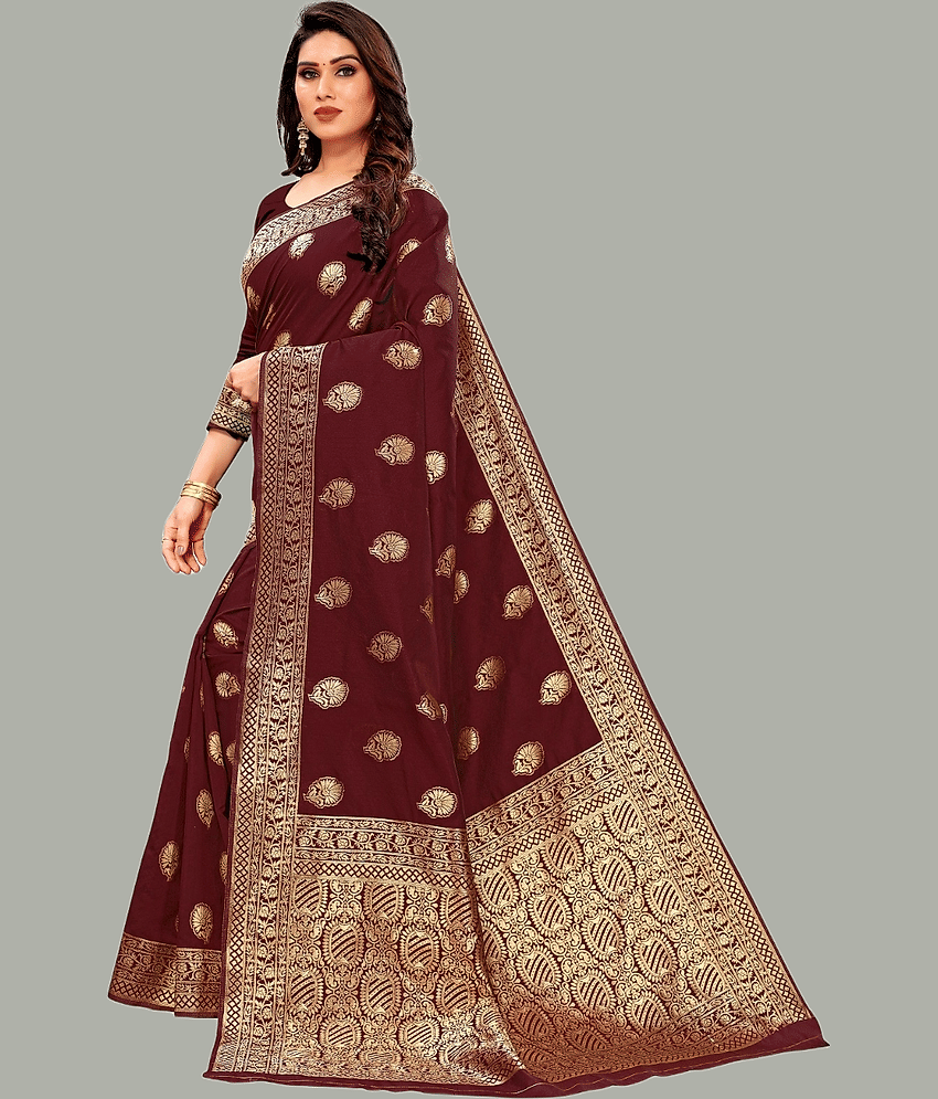 GARIYA Banarasi Silk Embellished Saree With Unstitched Blouse Piece ( Blue ) view 2