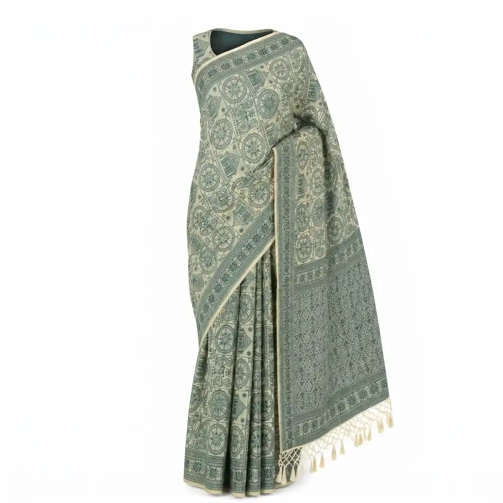 Tussar Sambalpuri Saree Geometric Floral Print – Multicolor