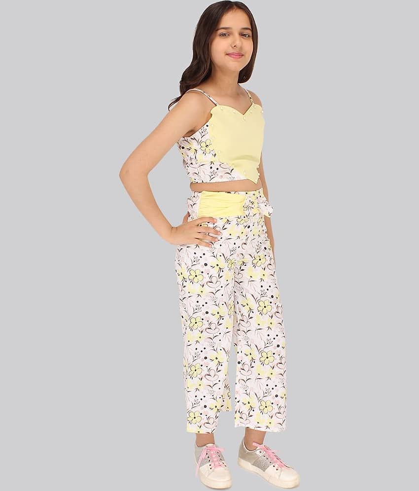 Cutecumber Pack of 1 Girls Georgette Top With Pajama ( Yellow ) view 2